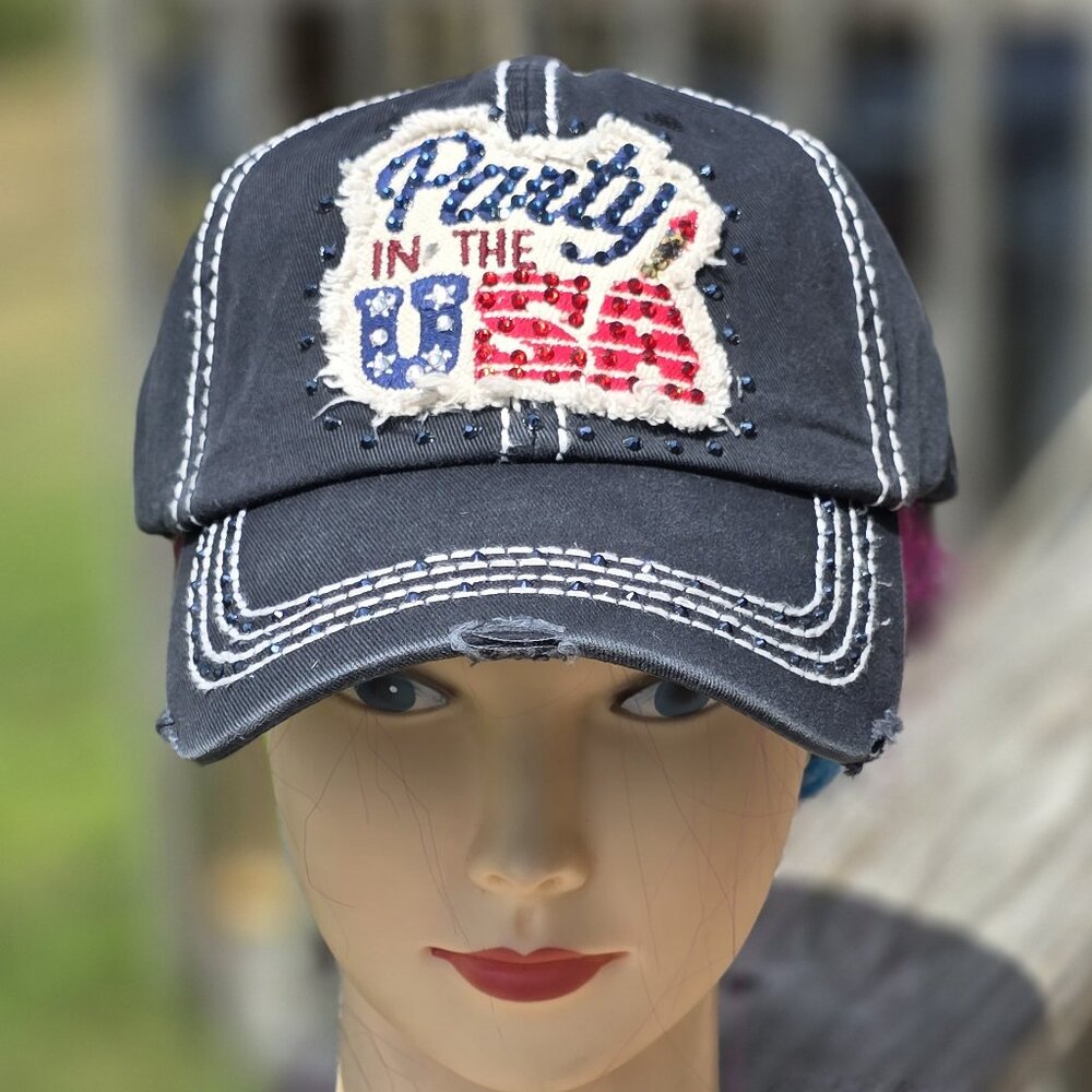 Ladies Black Party in the USA BLING Hat NEW